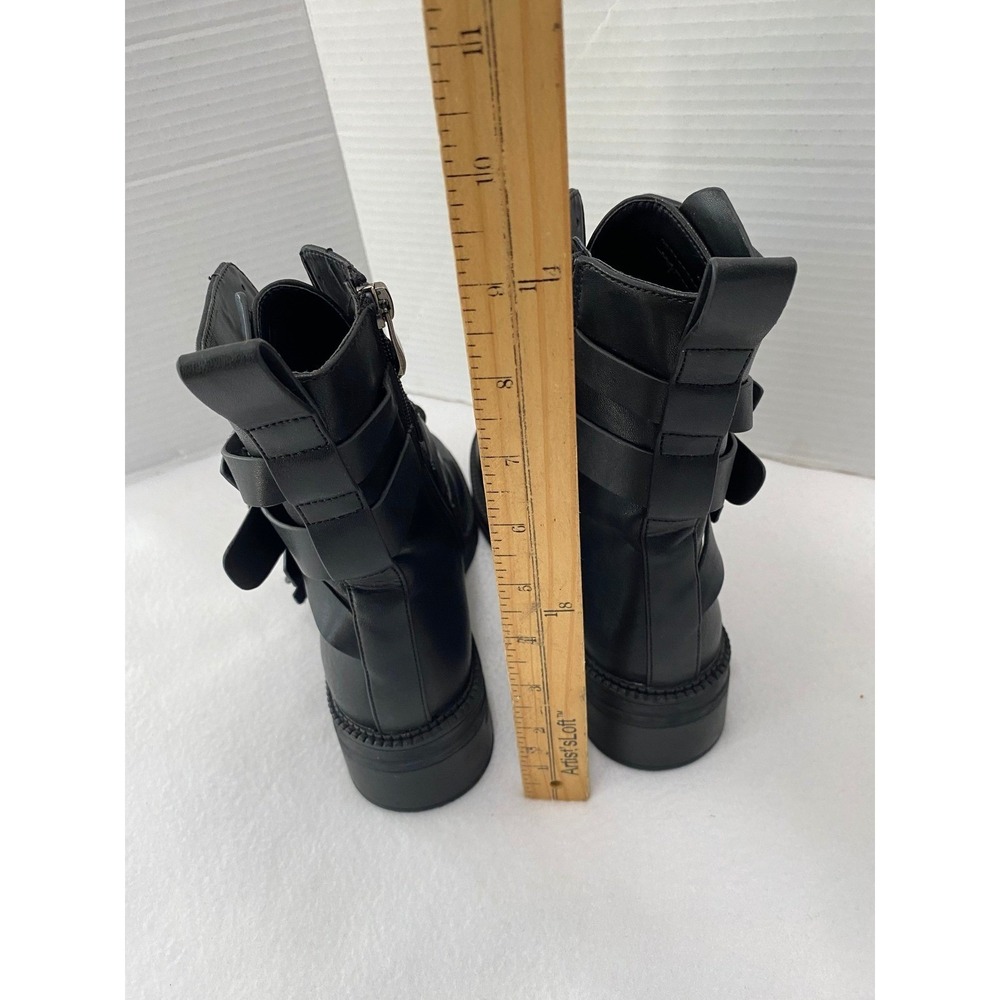 DKNY Combat Boots Women 6M Black Multi-Strap Buckle Moto Side Zip Lace Up Buckle - Picture 8 of 14